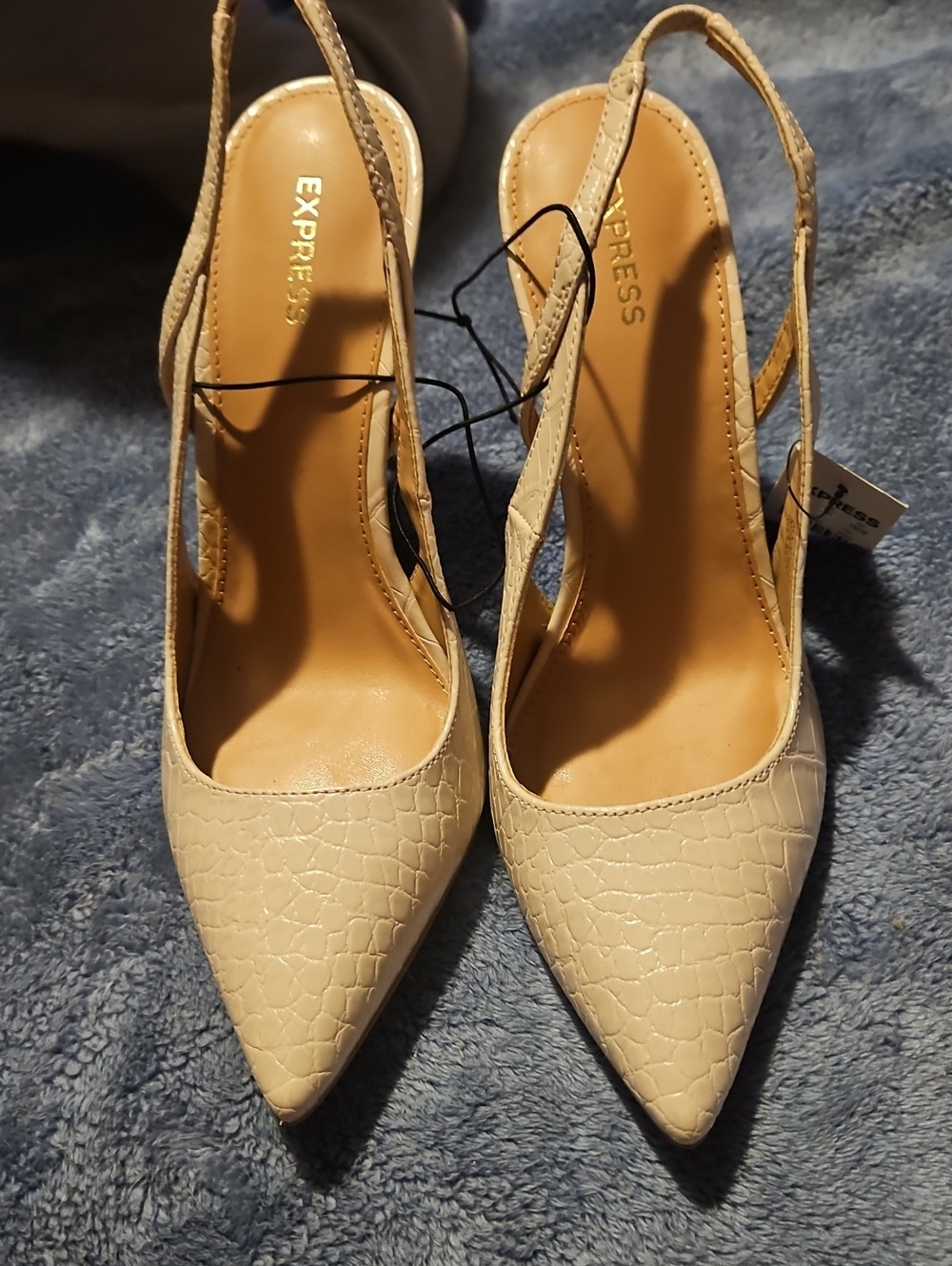 Express Cream Croc-Embossed Slingback Pointed Heels